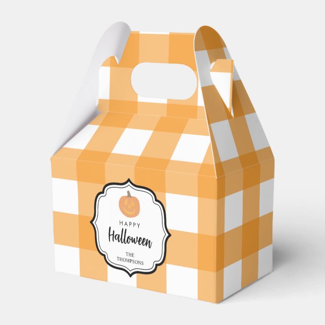 Fall Autumn Orange Plaid Halloween Pumpkin Favor Boxes (Front Side)