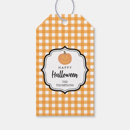 Fall Autumn Orange Plaid Halloween Pumpkin Gift Tags