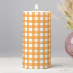 Fall Autumn Orange Plaid Pattern Pillar Candle