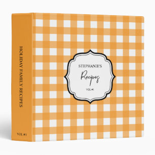Fall Autumn Orange Plaid Pattern Recipe Cookbook 3 Ring Binder