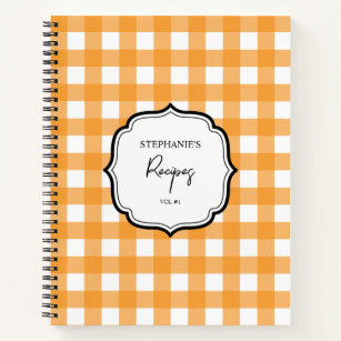 Fall Autumn Orange Plaid Pattern Recipe Cookbook Notebook