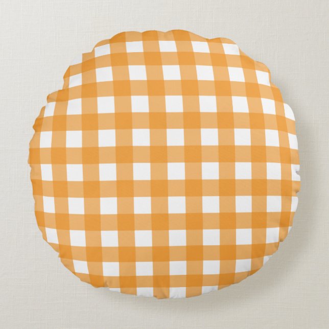 Fall Autumn Orange Plaid Pattern  Round Pillow (Front)