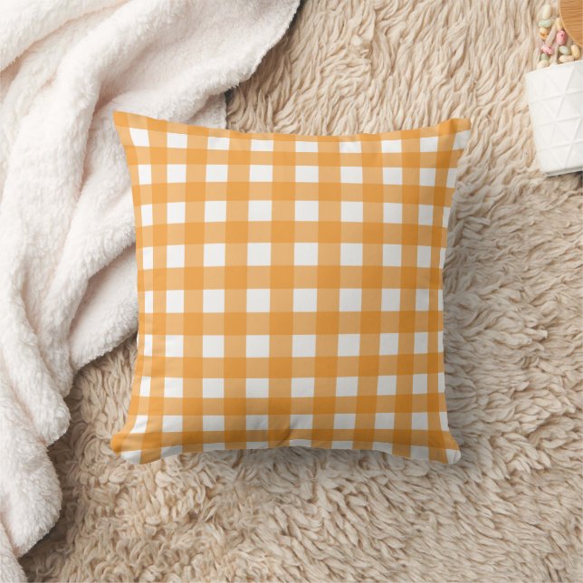 Fall Autumn Orange Plaid Pattern Throw Pillow (Blanket)