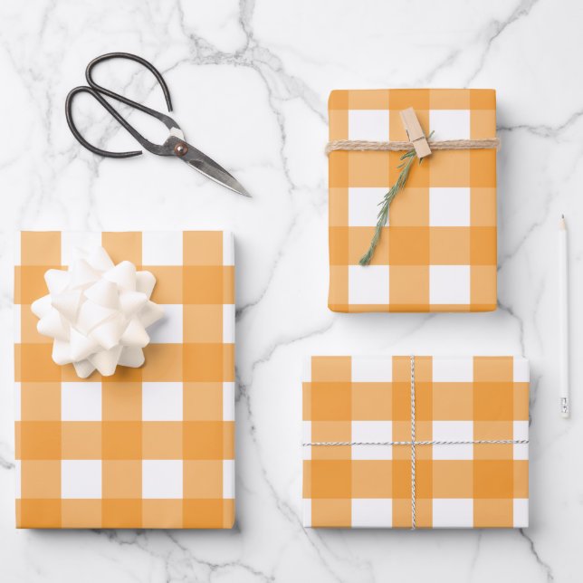 Fall Autumn Orange Plaid Pattern  Wrapping Paper Sheets (Front)