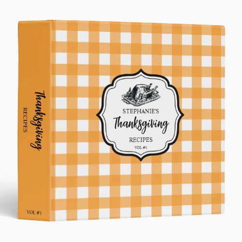 Fall Autumn Orange Plaid Thanksgiving Recipe 3 Ring Binder