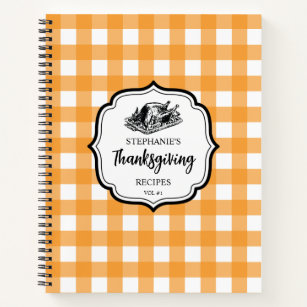 Fall Autumn Orange Plaid Thanksgiving Recipe Notebook