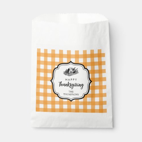 Fall Autumn Orange Plaid Thanksgiving Turkey Favor Bag