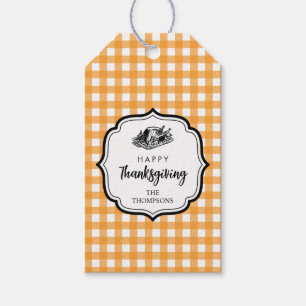 Fall Autumn Orange Plaid Thanksgiving Turkey   Gift Tags