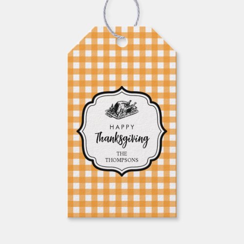 Fall Autumn Orange Plaid Thanksgiving Turkey   Gift Tags