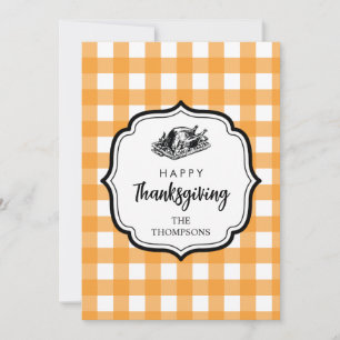 Fall Autumn Orange Plaid Thanksgiving Turkey Holiday Card