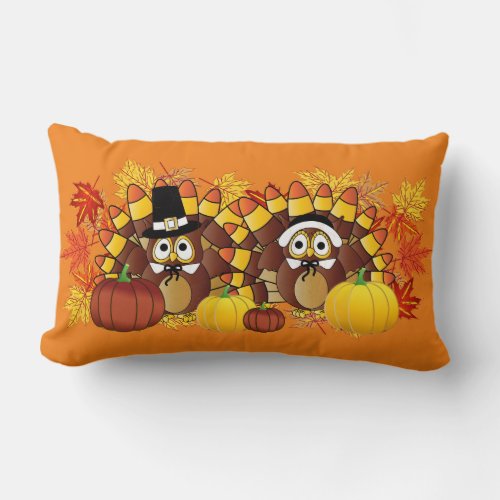 Fall Autumn Owl Turkey Pilgrims  Thanksgiving Lumbar Pillow