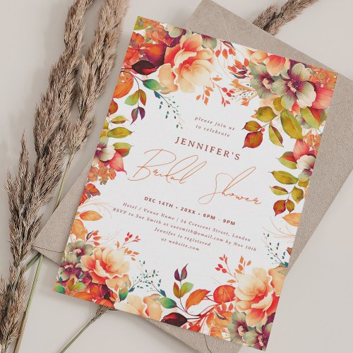 Fall Autumn Painted Floral Bridal Shower Invitation