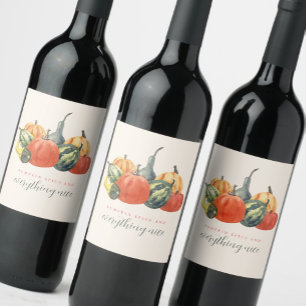 Fall Autumn Party Orange Colorful Pumpkins Wine Label