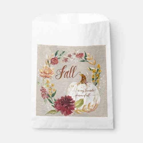 Fall Autumn Party Pumpkin Floral Watercolor Wreath Favor Bag