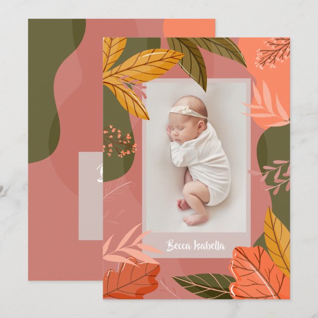 Fall Autumn Photo Birth Announcements (Front/Back)