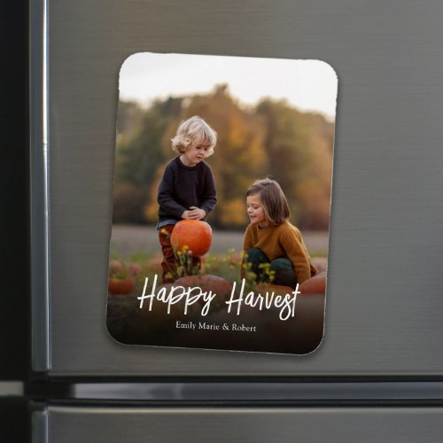 Fall Autumn Photo Simple Calligraphy Happy Harvest Magnet