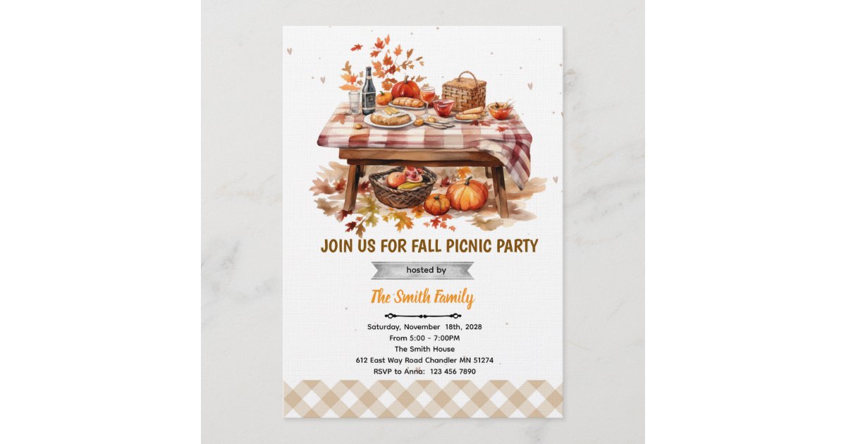 Fall autumn picnic party invitation | Zazzle