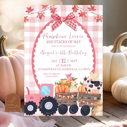 Fall Autumn Pink Farm Animal Birthday 