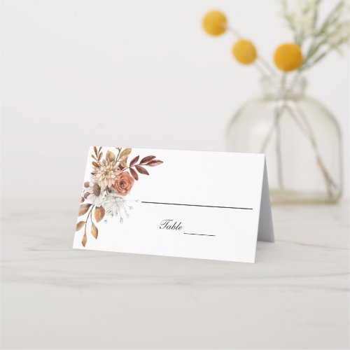 Fall Autumn Pink Peach White Brown Floral Table Place Card