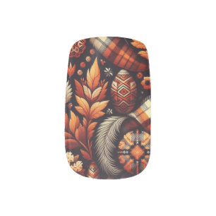 Fall Autumn Plaid Leaves Orange Black Pattern Minx Nail Art