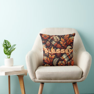 Fall Autumn Plaid Leaves Orange Personalized Throw Pillow