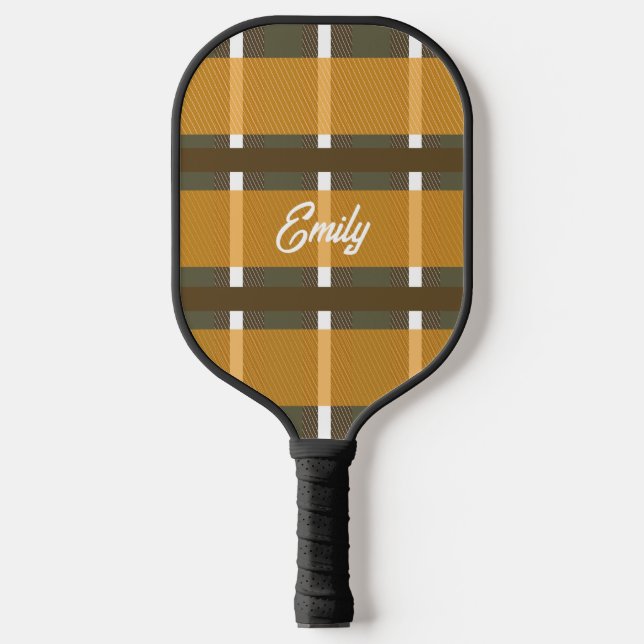 Fall Autumn Plaid Name Pickleball Paddle (Front)