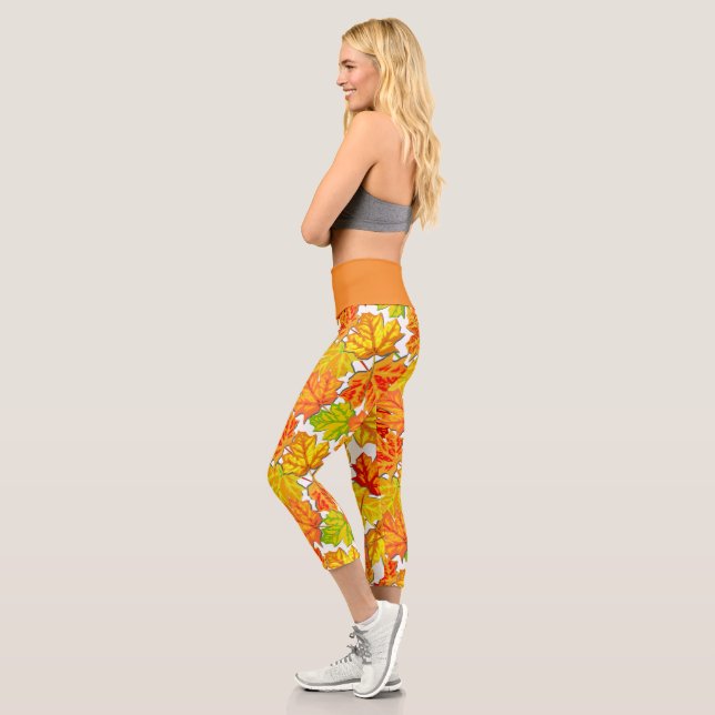 FALL AUTUMN PRINT CAPRI YOGA PANTS LEGGINGS (Left)