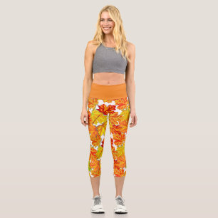 FALL AUTUMN PRINT CAPRI YOGA PANTS LEGGINGS