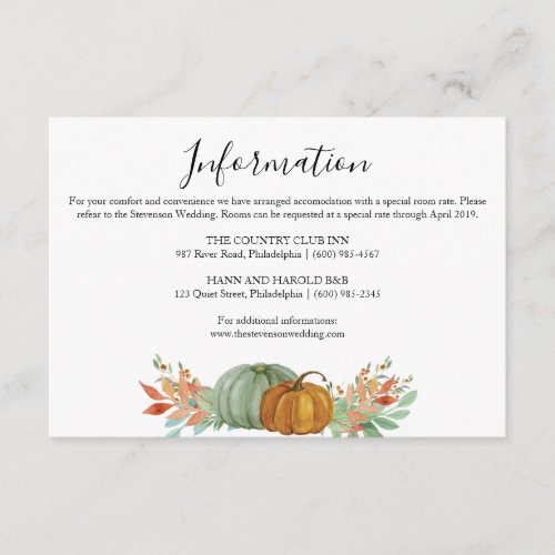 Fall Autumn pumkins information details wedding Enclosure Card