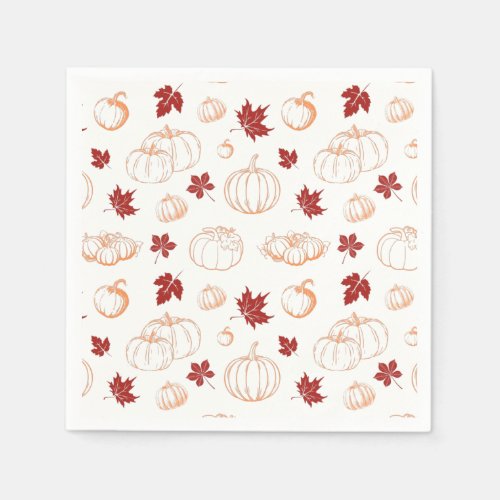 Fall Autumn pumpkin and leaves print  Napkins