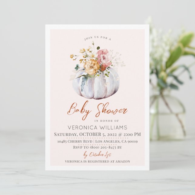 Fall Autumn Pumpkin Baby Shower Invitation (Standing Front)