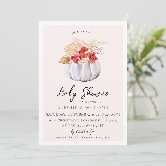 Fall Autumn Pumpkin Baby Shower Invitation (Standing Front)