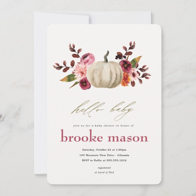 Fall Autumn Pumpkin Baby Shower Invitation Cream (Front)