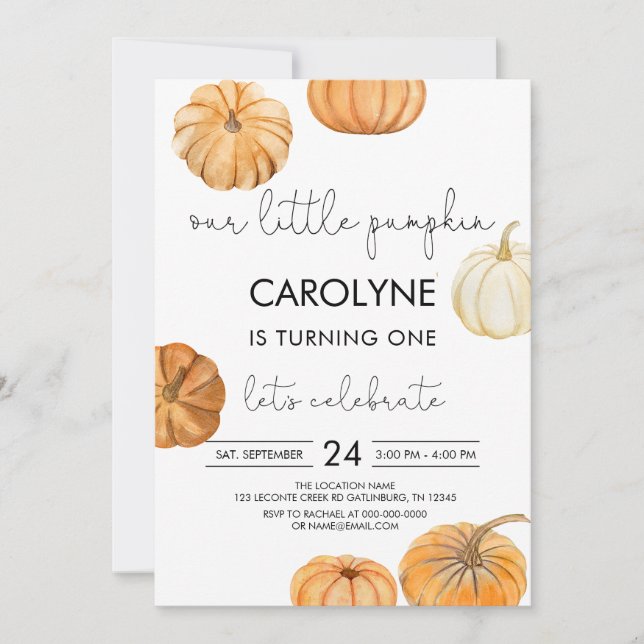 Fall Autumn Pumpkin Birthday Invitation (Front)