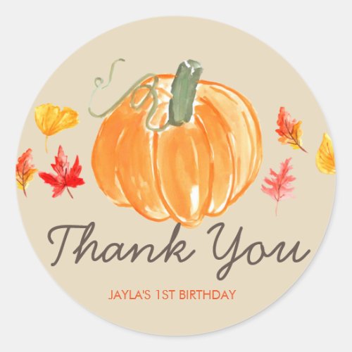 Fall autumn pumpkin birthday thank you sticker