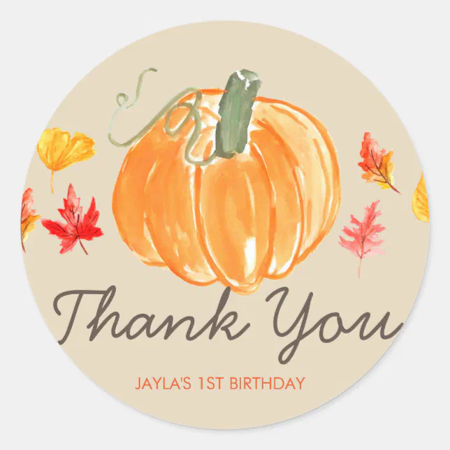 Fall autumn pumpkin birthday thank you sticker | Zazzle
