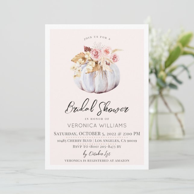 Fall Autumn Pumpkin Bridal Shower Invitation (Standing Front)
