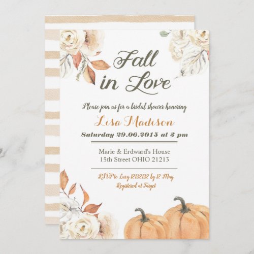 Fall Autumn Pumpkin Fall in Love Bridal Shower Invitation