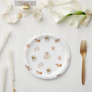 Fall Autumn Pumpkin Floral Print  Paper Plates