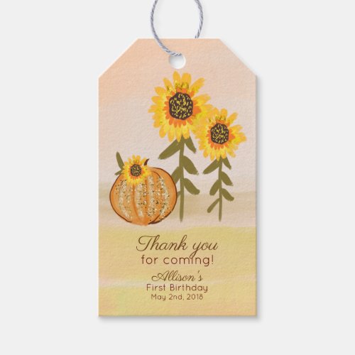 Fall Autumn Pumpkin Gift Tag Favor Tag - Fall Autumn Pumpkin Glitter Watercolor Gift Tag Favor Tag Party Favor Tag First Birthday 1st Birthday Baby Shower Bridal Shower Fall Harvest