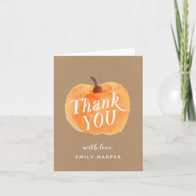 Fall Autumn Pumpkin Kraft Folded Thank You Card | Zazzle