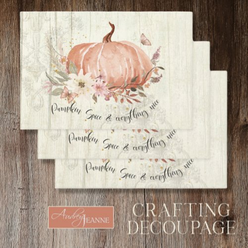 Fall Autumn Pumpkin Leaves Rustic Wood Decoupage Wrapping Paper Sheets