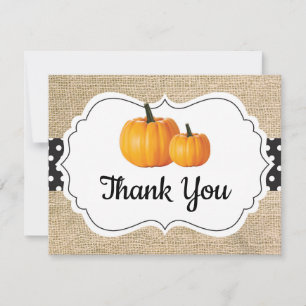 Fall Autumn Pumpkin Orange Black and White Burlap Thank You Card