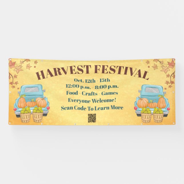 Fall Autumn Pumpkin QR Code Harvest Festival Banner (Horizontal)