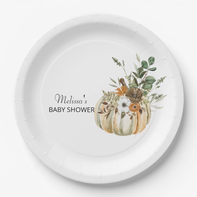 Fall Autumn Pumpkin Rustic Floral Greenery Paper Plates (Front)