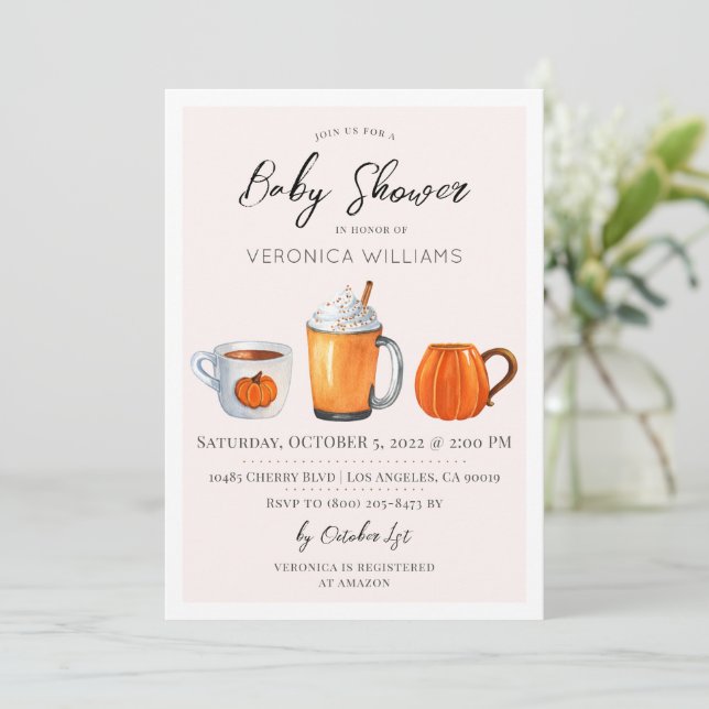 Fall Autumn Pumpkin Spice Baby Shower Invitation (Standing Front)