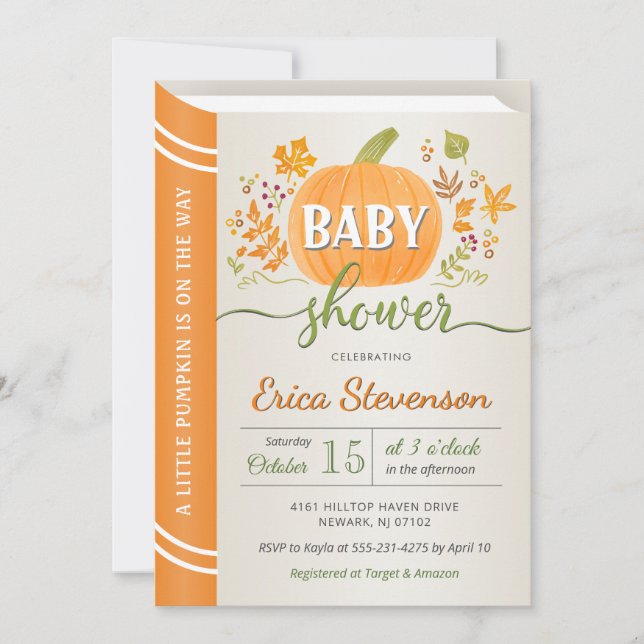 Fall Autumn Pumpkin Storybook Neutral Baby Shower Invitation (Front)