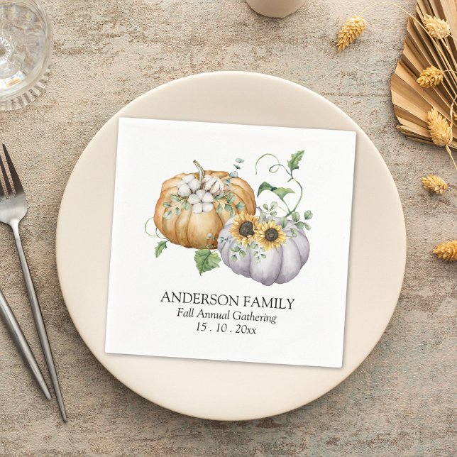 Fall Autumn Pumpkin Sunflower and Cotton Flowers Napkins (In situ)