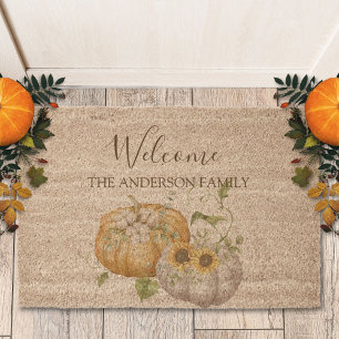 Fall Autumn Pumpkin Sunflower Cotton Flower Fiber Doormat