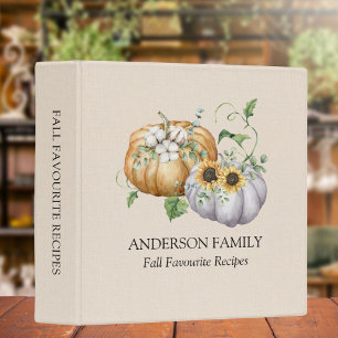 Fall Autumn Pumpkin Sunflower Cotton Recipe Book 3 Ring Binder
